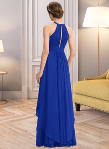 Miracle A-Line Scoop Neck Floor-Length Chiffon Bridesmaid Dress With Ruffle XXCP0013133