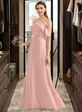 Load image into Gallery viewer, Madalyn A-Line V-neck Floor-Length Chiffon Bridesmaid Dress With Bow(s) Cascading Ruffles XXCP0013134