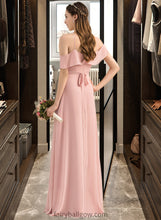 Load image into Gallery viewer, Madalyn A-Line V-neck Floor-Length Chiffon Bridesmaid Dress With Bow(s) Cascading Ruffles XXCP0013134