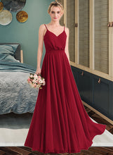 Load image into Gallery viewer, Maleah A-Line V-neck Floor-Length Chiffon Bridesmaid Dress With Bow(s) XXCP0013135