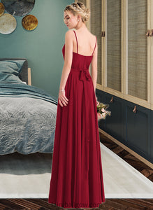 Maleah A-Line V-neck Floor-Length Chiffon Bridesmaid Dress With Bow(s) XXCP0013135