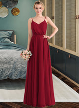 Load image into Gallery viewer, Maleah A-Line V-neck Floor-Length Chiffon Bridesmaid Dress With Bow(s) XXCP0013135