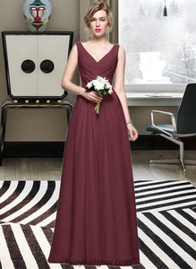 Jane A-Line V-neck Floor-Length Chiffon Bridesmaid Dress With Ruffle Lace Beading Sequins XXCP0013136