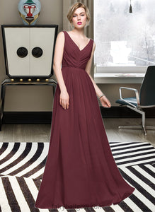 Jane A-Line V-neck Floor-Length Chiffon Bridesmaid Dress With Ruffle Lace Beading Sequins XXCP0013136