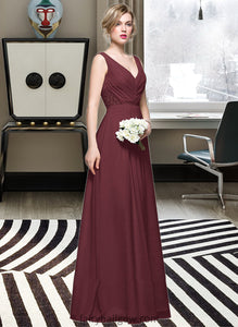 Jane A-Line V-neck Floor-Length Chiffon Bridesmaid Dress With Ruffle Lace Beading Sequins XXCP0013136