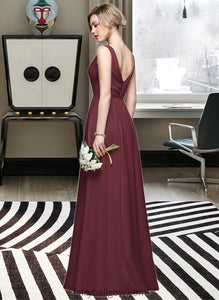 Jane A-Line V-neck Floor-Length Chiffon Bridesmaid Dress With Ruffle Lace Beading Sequins XXCP0013136