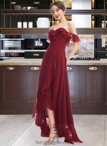 Isabella A-Line Off-the-Shoulder Asymmetrical Bridesmaid Dress With Ruffle Split Front XXCP0013141