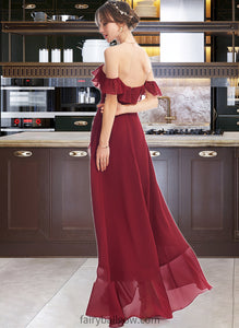 Isabella A-Line Off-the-Shoulder Asymmetrical Bridesmaid Dress With Ruffle Split Front XXCP0013141