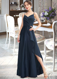 Paula A-Line V-neck Floor-Length Bridesmaid Dress With Split Front Pockets XXCP0013142