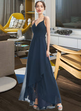 Load image into Gallery viewer, Cloe A-Line V-neck Asymmetrical Bridesmaid Dress With Lace Bow(s) XXCP0013143