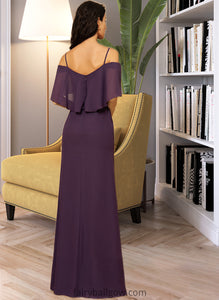 Emery Sheath/Column Off-the-Shoulder Floor-Length Chiffon Bridesmaid Dress With Split Front XXCP0013144