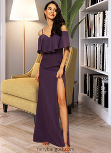 Emery Sheath/Column Off-the-Shoulder Floor-Length Chiffon Bridesmaid Dress With Split Front XXCP0013144