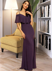 Emery Sheath/Column Off-the-Shoulder Floor-Length Chiffon Bridesmaid Dress With Split Front XXCP0013144