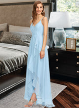 Load image into Gallery viewer, Jemima A-Line V-neck Asymmetrical Chiffon Bridesmaid Dress With Cascading Ruffles XXCP0013145