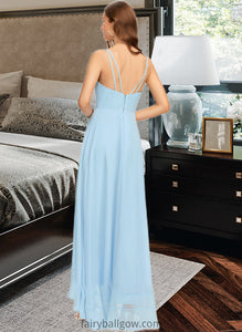 Jemima A-Line V-neck Asymmetrical Chiffon Bridesmaid Dress With Cascading Ruffles XXCP0013145