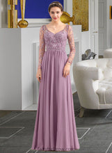 Load image into Gallery viewer, Joyce A-Line V-neck Floor-Length Chiffon Lace Bridesmaid Dress With Beading Pockets XXCP0013147