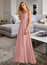 Load image into Gallery viewer, Katrina A-Line V-neck Floor-Length Bridesmaid Dress With Ruffle Bow(s) XXCP0013148