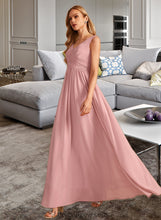 Load image into Gallery viewer, Katrina A-Line V-neck Floor-Length Bridesmaid Dress With Ruffle Bow(s) XXCP0013148