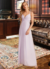 Load image into Gallery viewer, Amaya A-Line V-neck Floor-Length Bridesmaid Dress With Ruffle XXCP0013154