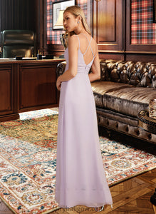 Amaya A-Line V-neck Floor-Length Bridesmaid Dress With Ruffle XXCP0013154