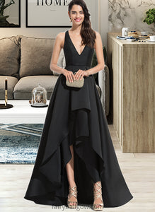 Janelle Ball-Gown/Princess V-neck Asymmetrical Satin Bridesmaid Dress With Cascading Ruffles XXCP0013157