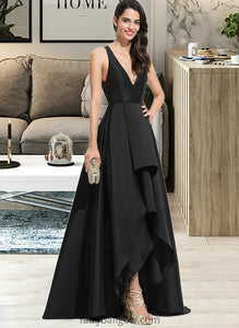 Janelle Ball-Gown/Princess V-neck Asymmetrical Satin Bridesmaid Dress With Cascading Ruffles XXCP0013157