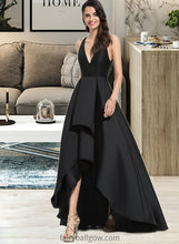 Load image into Gallery viewer, Janelle Ball-Gown/Princess V-neck Asymmetrical Satin Bridesmaid Dress With Cascading Ruffles XXCP0013157