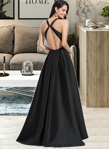 Janelle Ball-Gown/Princess V-neck Asymmetrical Satin Bridesmaid Dress With Cascading Ruffles XXCP0013157