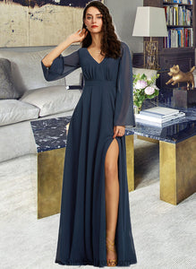 Lea A-Line V-neck Floor-Length Bridesmaid Dress With Split Front XXCP0013158