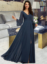 Load image into Gallery viewer, Lea A-Line V-neck Floor-Length Bridesmaid Dress With Split Front XXCP0013158