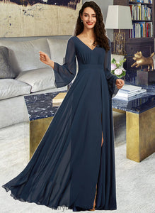 Lea A-Line V-neck Floor-Length Bridesmaid Dress With Split Front XXCP0013158