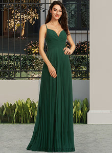 Keira A-Line V-neck Floor-Length Bridesmaid Dress With Pleated XXCP0013159