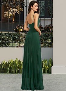 Keira A-Line V-neck Floor-Length Bridesmaid Dress With Pleated XXCP0013159