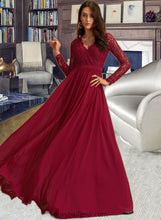 Load image into Gallery viewer, Matilda A-Line V-neck Floor-Length Chiffon Bridesmaid Dress With Lace XXCP0013160