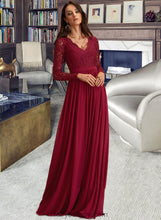 Load image into Gallery viewer, Matilda A-Line V-neck Floor-Length Chiffon Bridesmaid Dress With Lace XXCP0013160