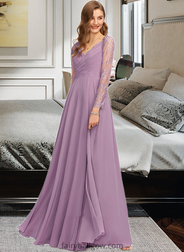 Melissa A-Line V-neck Floor-Length Chiffon Bridesmaid Dress XXCP0013162