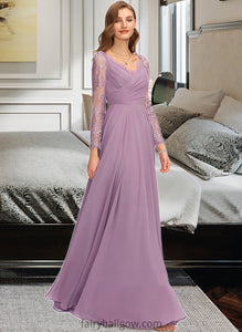 Melissa A-Line V-neck Floor-Length Chiffon Bridesmaid Dress XXCP0013162