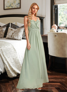 Eleanor A-Line V-neck Floor-Length Bridesmaid Dress With Ruffle XXCP0013164