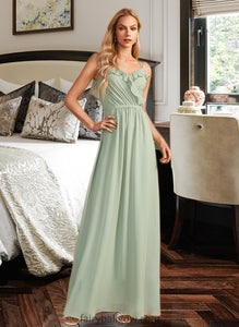 Eleanor A-Line V-neck Floor-Length Bridesmaid Dress With Ruffle XXCP0013164