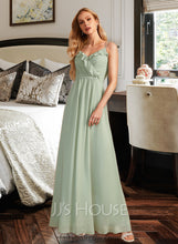 Load image into Gallery viewer, Eleanor A-Line V-neck Floor-Length Bridesmaid Dress With Ruffle XXCP0013164