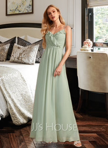 Eleanor A-Line V-neck Floor-Length Bridesmaid Dress With Ruffle XXCP0013164