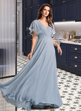 Load image into Gallery viewer, Neveah A-Line V-neck Floor-Length Bridesmaid Dress With Ruffle XXCP0013165