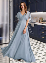 Load image into Gallery viewer, Neveah A-Line V-neck Floor-Length Bridesmaid Dress With Ruffle XXCP0013165