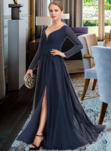 Load image into Gallery viewer, Tia A-Line V-neck Floor-Length Chiffon Bridesmaid Dress With Split Front XXCP0013169