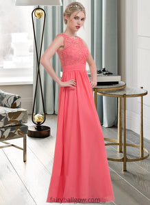 Daniella A-Line Scoop Neck Floor-Length Chiffon Lace Bridesmaid Dress With Ruffle XXCP0013171