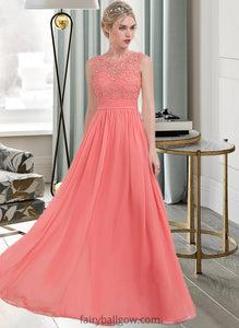 Daniella A-Line Scoop Neck Floor-Length Chiffon Lace Bridesmaid Dress With Ruffle XXCP0013171