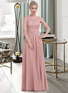 Daniella A-Line Scoop Neck Floor-Length Chiffon Lace Bridesmaid Dress With Ruffle XXCP0013171