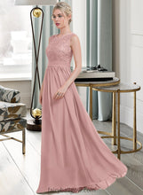 Load image into Gallery viewer, Daniella A-Line Scoop Neck Floor-Length Chiffon Lace Bridesmaid Dress With Ruffle XXCP0013171