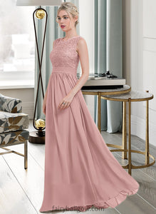 Daniella A-Line Scoop Neck Floor-Length Chiffon Lace Bridesmaid Dress With Ruffle XXCP0013171