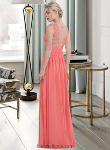 Daniella A-Line Scoop Neck Floor-Length Chiffon Lace Bridesmaid Dress With Ruffle XXCP0013171